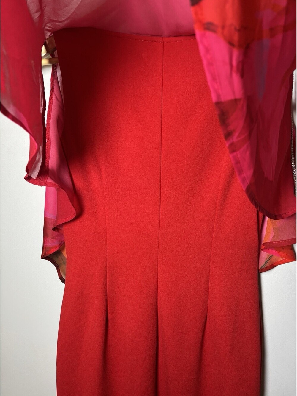 Frank Lyman Floral Cape Sheath Dress Overlay Dress Red/Fuschia - Picture 5 of 8
